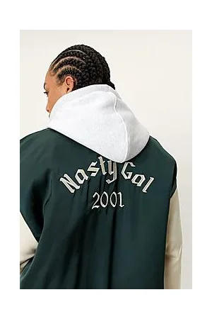 Boohoo Plus Size Padded Embroidered Satin Varsity Jacket