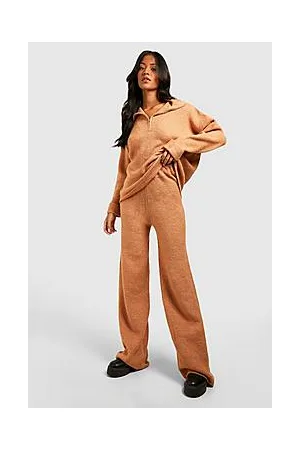 Boohoo Tall Funnel And Wide Leg Trouser Knitted Set
