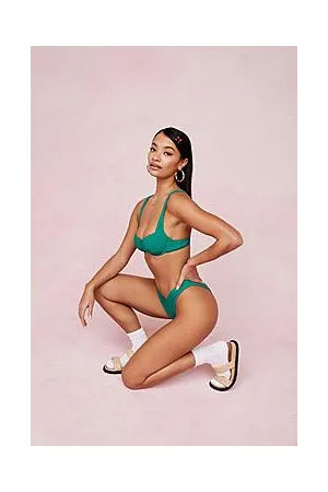 Boohoo High Leg Textured Bikini Bottoms