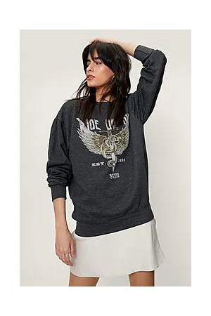 Boohoo Graphic Overdyed Ride Or Die Sweatshirt