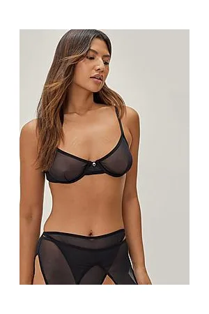 Boohoo Mesh Underwire Bra And Crotchless Thong 3pc Lingerie Set