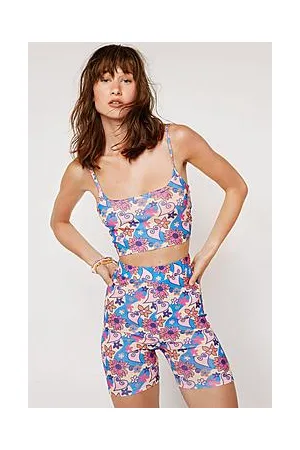 Boohoo Heart Print Mesh Crop And Biker Short Set