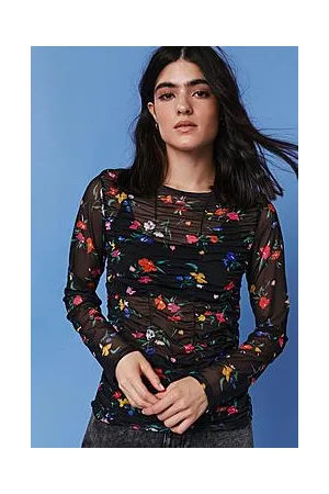 Boohoo Ruched Front Floral Print Long Sleeve Top