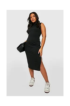 Boohoo Plus Soft Knitted Rib Roll Neck Midi Dress