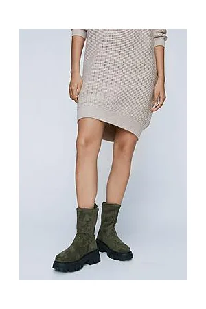 Boohoo Faux Suede Chunky High Ankle Boots