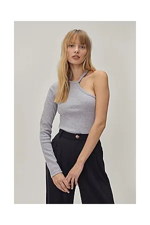 Boohoo Ribbed One Sleeve Asymmetric Top