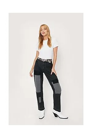 Boohoo Petite Organic Denim Patchwork Straight Leg Jeans