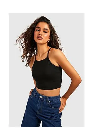 Boohoo Strappy Racer Cotton Blend Crop Top