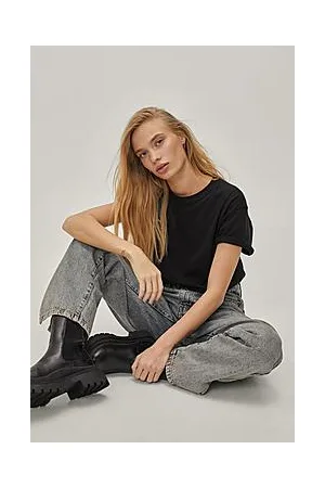 Boohoo Petite Organic Slit Hem Straight Leg Jeans