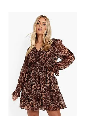 Boohoo Plus Chiffon Leopard Skater Dress