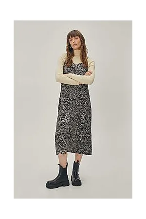 Boohoo Animal Print Button Down Midi Slip Dress