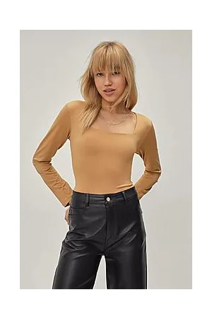 Boohoo Square Neck Fitted Long Sleeve Top