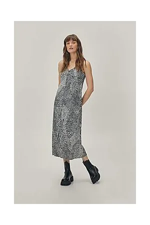 Boohoo Animal Print Button Down Midi Slip Dress