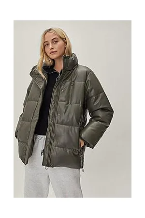 Boohoo Faux Leather High Neck Padded Jacket