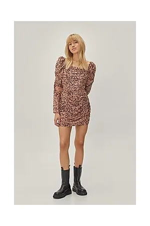 Boohoo Animal Print Ruched Bodycon Mini Dress