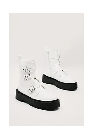 Boohoo Pu Triple Buckle Biker Boots