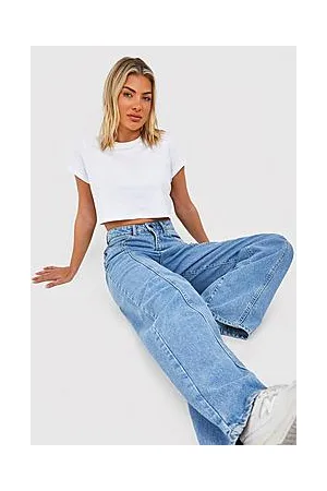 Boohoo Organic Denim Seam Front Wide Leg Jeans
