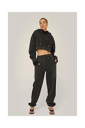 Boohoo Cropped Acid Wash Drawstring Oversized Hoodie