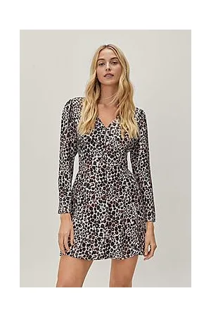 Boohoo Leopard Print Button Down Mini Tea Dress