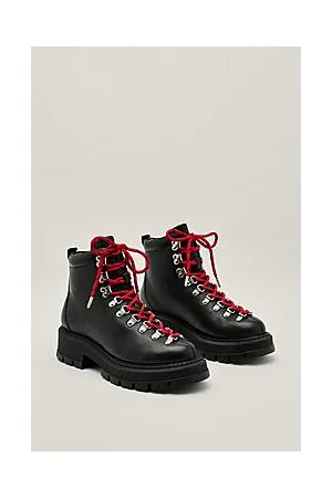 Boohoo Real Leather Contrast Lace Up Hiker Boots