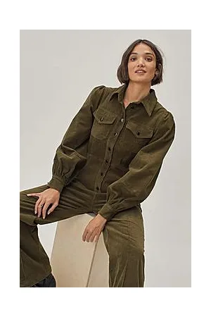 Boohoo Corduroy Puff Sleeve Button Front Boilersuit