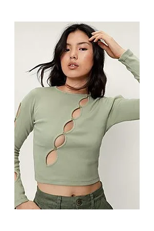 Boohoo Ribbed Cut Out Long Sleeved Top