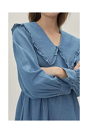 Boohoo Denim Oversized Collar Mini Smock Dress
