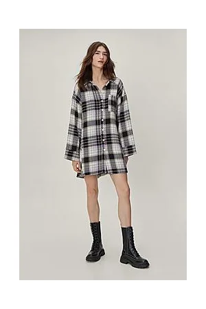 Boohoo Brushed Check Oversized Mini Shirt Dress