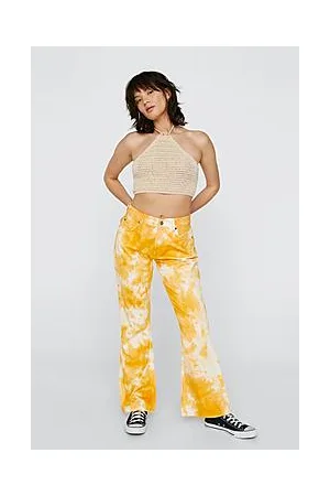 Boohoo Petite Tie Dye Denim Flared Jeans