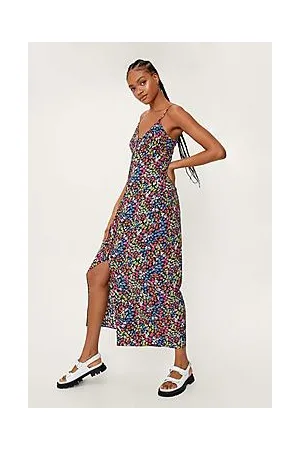 Boohoo Floral Strappy Button Through Slip Midi Dress