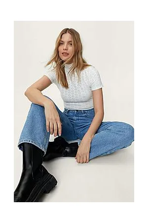 Boohoo Cutwork Embroidered Funnel Neck Fitted Top