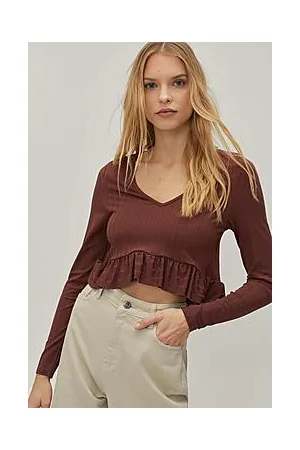 Boohoo Ribbed Mini Ruffle Top
