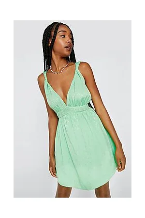 Boohoo Plunge Jacquard Lace Detail Mini Dress