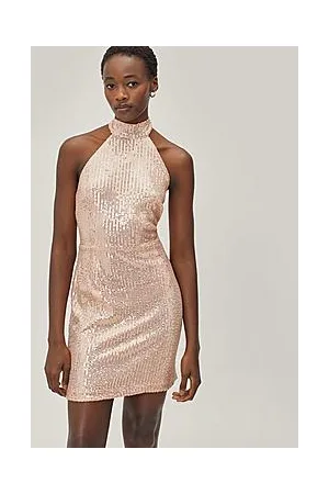 Boohoo High Neck Sequin Mini Dress