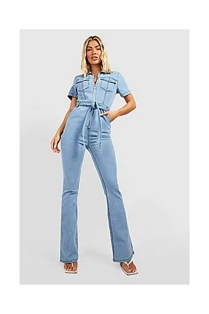 Boohoo Denim Short Sleeve Zip Front Boilersuit