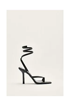 Boohoo Faux Leather Ankle Wrap Toe Thong Heels