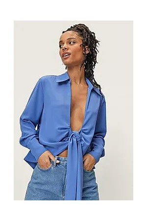 Boohoo Petite Open Front Knot Collared Shirt
