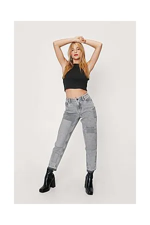 Boohoo Petite Organic Denim Patchwork Mom Jeans