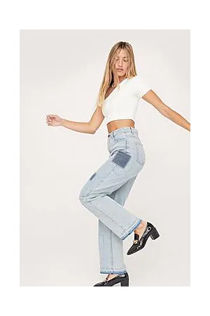 Boohoo Organic Denim Straight Leg Patchwork Jeans