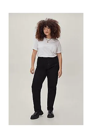 Boohoo Plus Size Organic Denim Roll Hem Mom Jeans