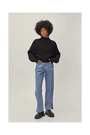 Boohoo Petite Organic Slit Hem Straight Leg Jeans