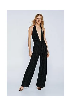 Boohoo Plisse Plunge Neck Jumpsuit