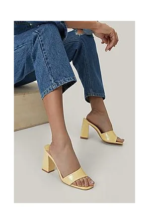 Boohoo Faux Croc Asymmetric Block Heel Mules