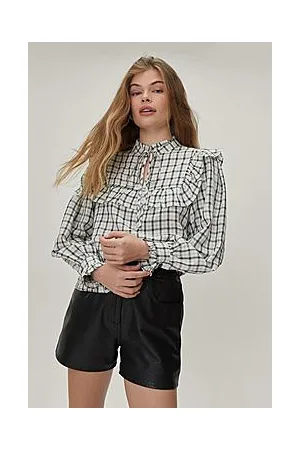 Boohoo Check Ruffle Yoke Detail Top