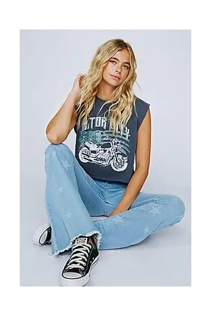 Boohoo Recycled Star Print Flared Denim Jeans