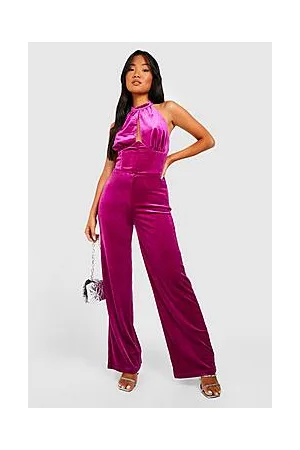 Boohoo Petite Velvet Corset Halter Jumpsuit