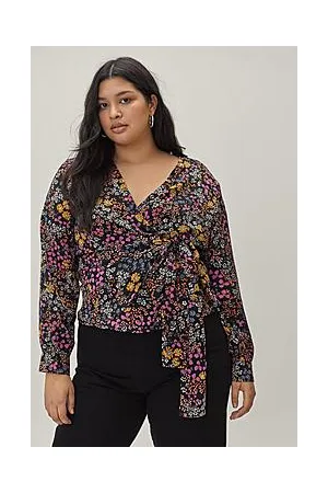 Boohoo Plus Size Floral Print Tie Side Blouse