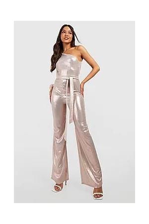 Boohoo Textured Foil One Shoulder Wide Leg Jumpsuit