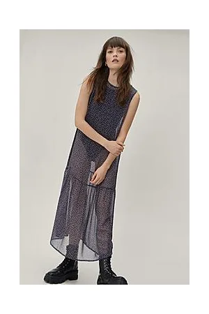 Boohoo Sheer Ditsy Floral Sleeveless Smock Dress