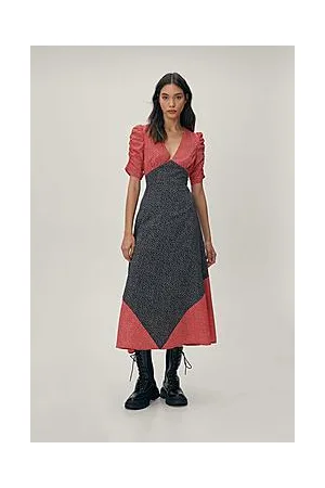 Boohoo Mixed Print V Neck Midi Dress